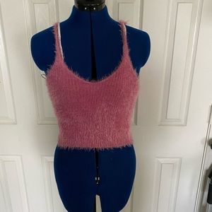 Pink furry crop tank size M